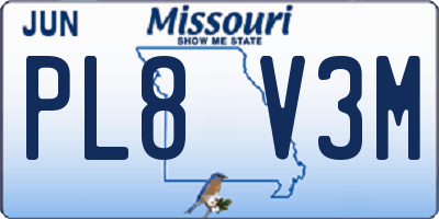 MO license plate PL8V3M