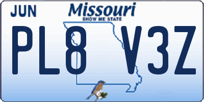 MO license plate PL8V3Z