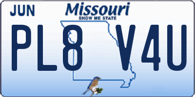 MO license plate PL8V4U