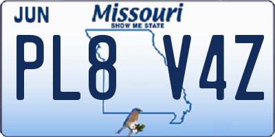 MO license plate PL8V4Z