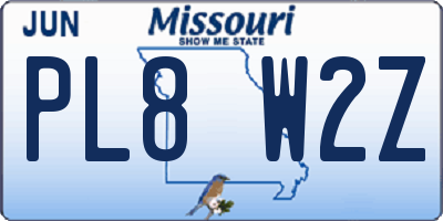 MO license plate PL8W2Z
