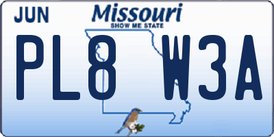 MO license plate PL8W3A