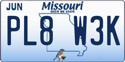 MO license plate PL8W3K