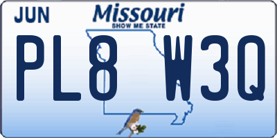MO license plate PL8W3Q