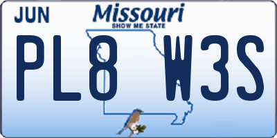 MO license plate PL8W3S