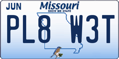 MO license plate PL8W3T