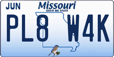 MO license plate PL8W4K