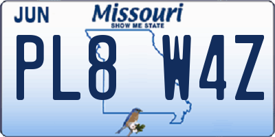 MO license plate PL8W4Z