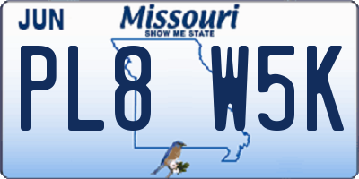 MO license plate PL8W5K