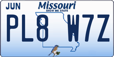 MO license plate PL8W7Z