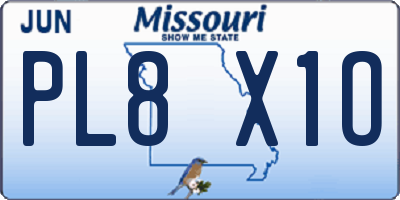 MO license plate PL8X1O