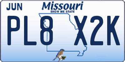 MO license plate PL8X2K