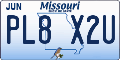 MO license plate PL8X2U