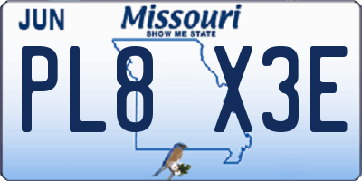 MO license plate PL8X3E