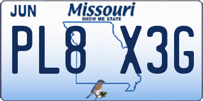 MO license plate PL8X3G