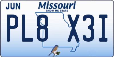 MO license plate PL8X3I