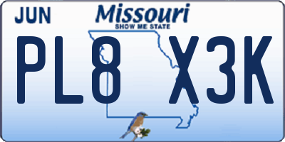 MO license plate PL8X3K