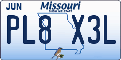 MO license plate PL8X3L