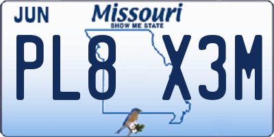 MO license plate PL8X3M