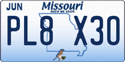 MO license plate PL8X3O