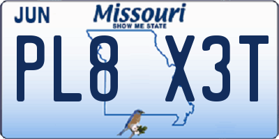 MO license plate PL8X3T