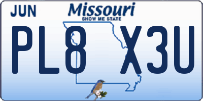 MO license plate PL8X3U