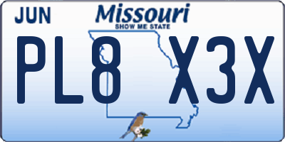 MO license plate PL8X3X