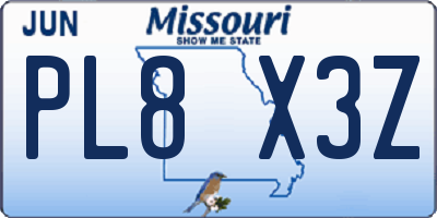 MO license plate PL8X3Z