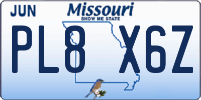 MO license plate PL8X6Z