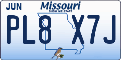 MO license plate PL8X7J