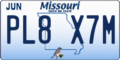 MO license plate PL8X7M