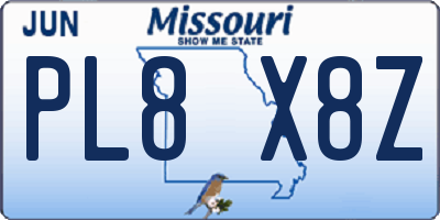 MO license plate PL8X8Z