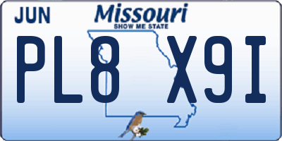 MO license plate PL8X9I