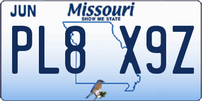 MO license plate PL8X9Z