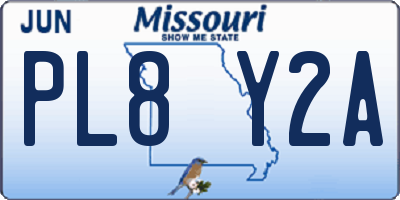 MO license plate PL8Y2A