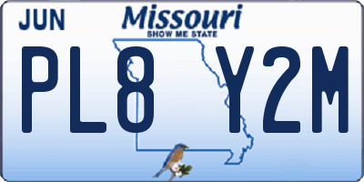 MO license plate PL8Y2M