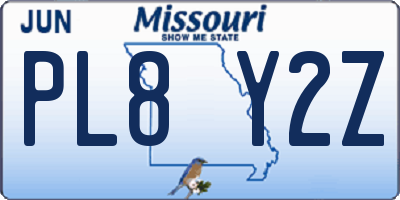 MO license plate PL8Y2Z