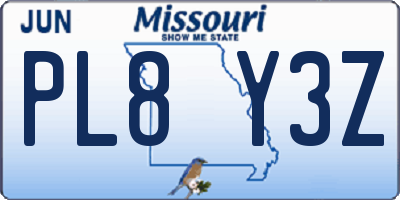 MO license plate PL8Y3Z