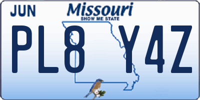 MO license plate PL8Y4Z