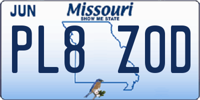MO license plate PL8Z0D