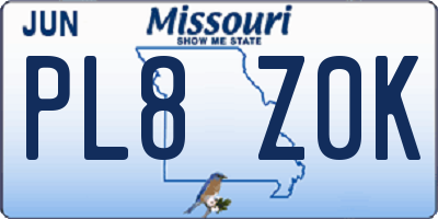 MO license plate PL8Z0K