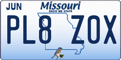 MO license plate PL8Z0X