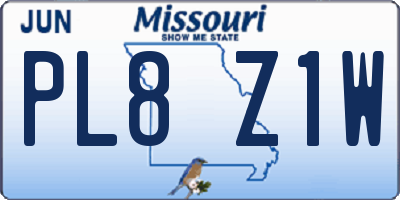MO license plate PL8Z1W