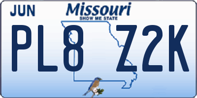 MO license plate PL8Z2K