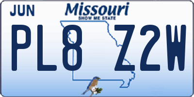MO license plate PL8Z2W
