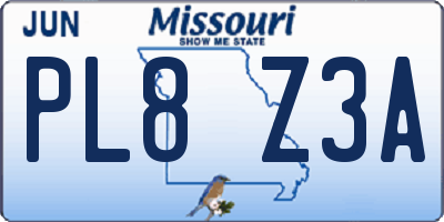 MO license plate PL8Z3A