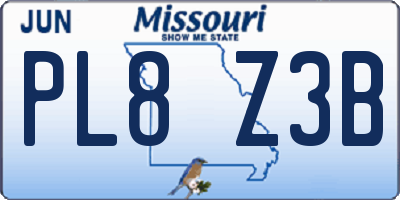 MO license plate PL8Z3B