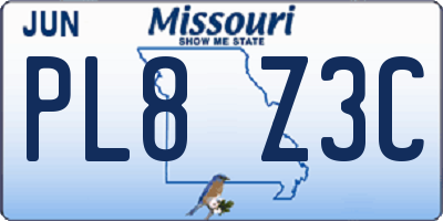 MO license plate PL8Z3C