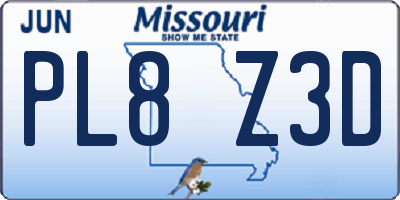 MO license plate PL8Z3D