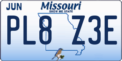 MO license plate PL8Z3E